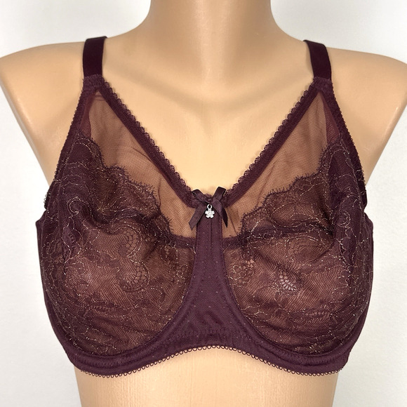Wacoal Retro Chic Full Figure Underwire Bra 855186 38DD Burgundy Lace Unlined - Picture 1 of 7